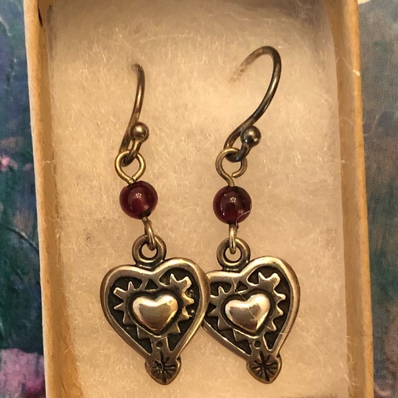 Silpada Sterling Silver Garnet Engraved Heart Earrings W0953 - Picture 12 of 13